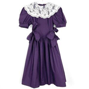 Vintage Jessica McClintock Gunne Sax Victorian Dress Lace Collar Purple. Size 10